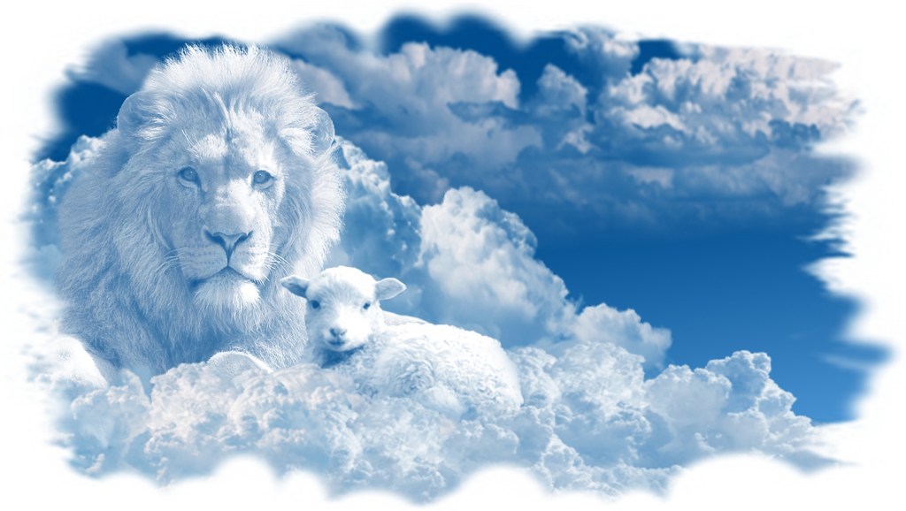 lion and lamb in clouds