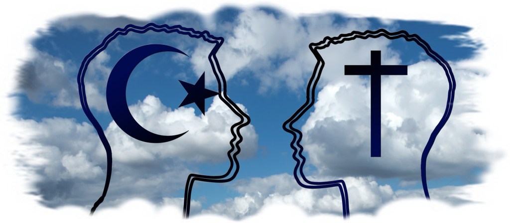 Christian and Muslim faces in outline